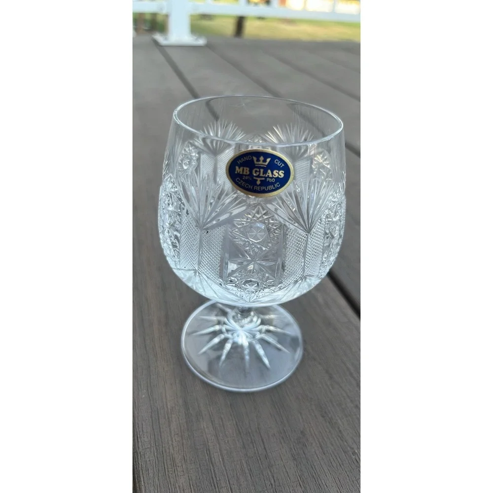 MB Glass Czech Republic Hand Cut 24% Lead Crystal Brandy Snifter Balloon Glass